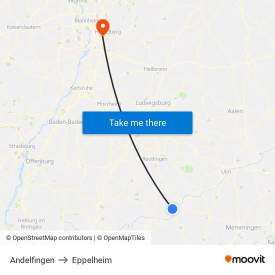 Andelfingen to Eppelheim map