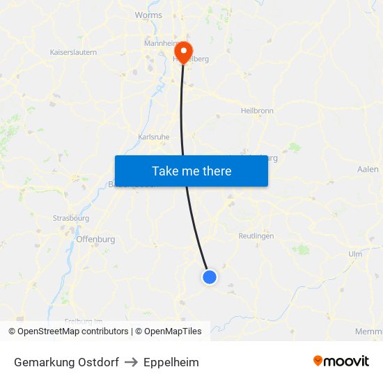 Gemarkung Ostdorf to Eppelheim map