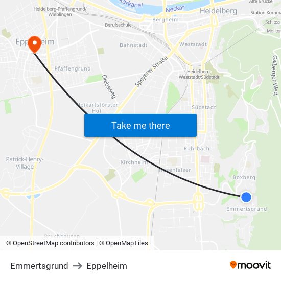 Emmertsgrund to Eppelheim map