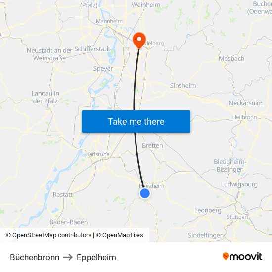 Büchenbronn to Eppelheim map