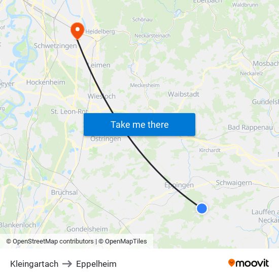 Kleingartach to Eppelheim map