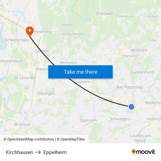 Kirchhausen to Eppelheim map