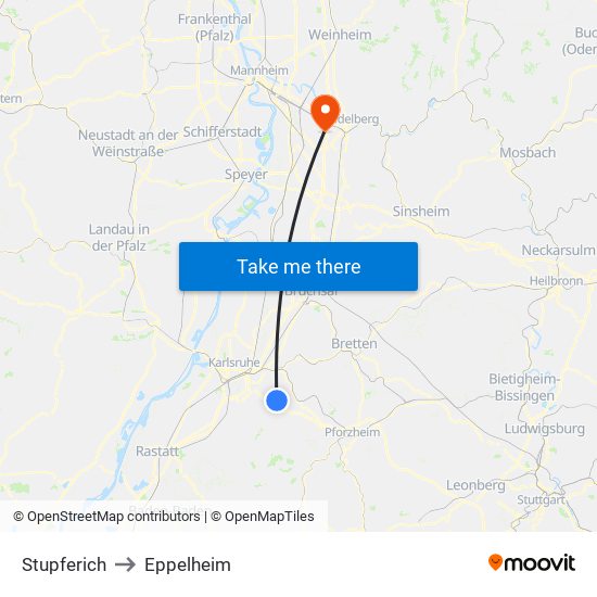 Stupferich to Eppelheim map