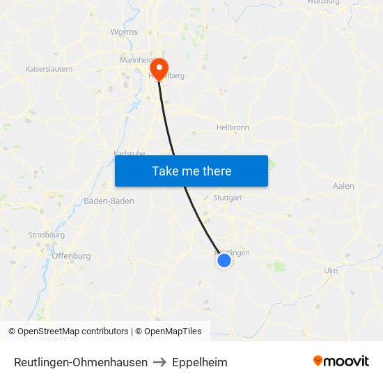 Reutlingen-Ohmenhausen to Eppelheim map