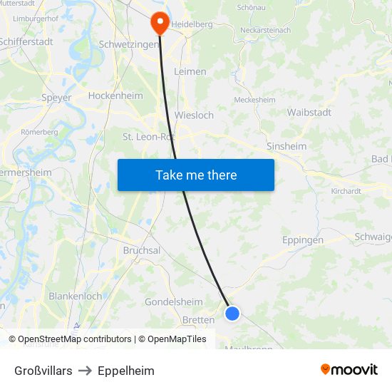 Großvillars to Eppelheim map