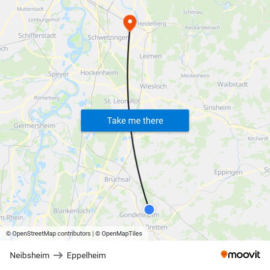 Neibsheim to Eppelheim map