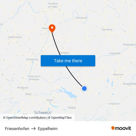 Friesenhofen to Eppelheim map