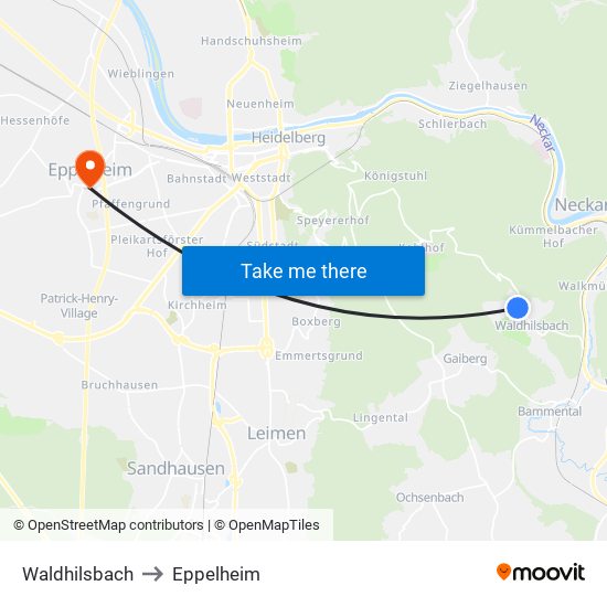 Waldhilsbach to Eppelheim map