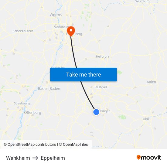 Wankheim to Eppelheim map