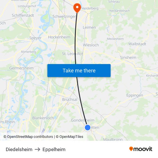 Diedelsheim to Eppelheim map