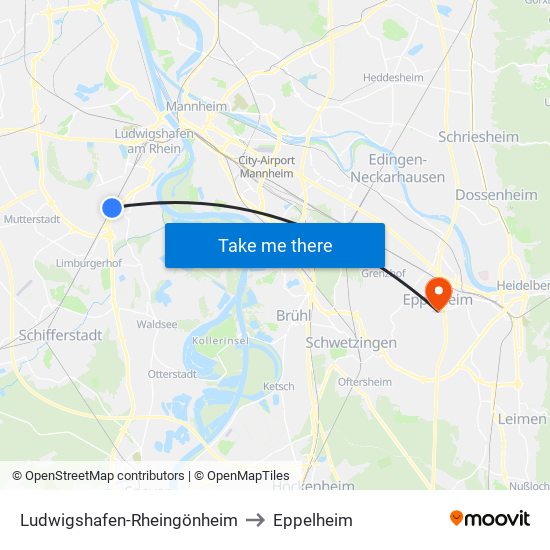 Ludwigshafen-Rheingönheim to Eppelheim map