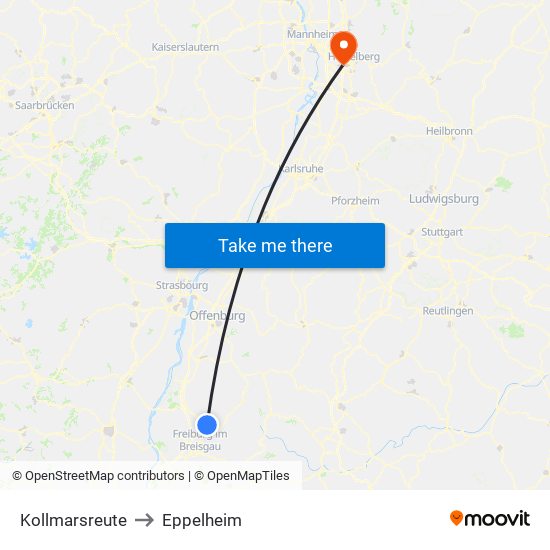 Kollmarsreute to Eppelheim map