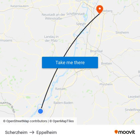 Scherzheim to Eppelheim map