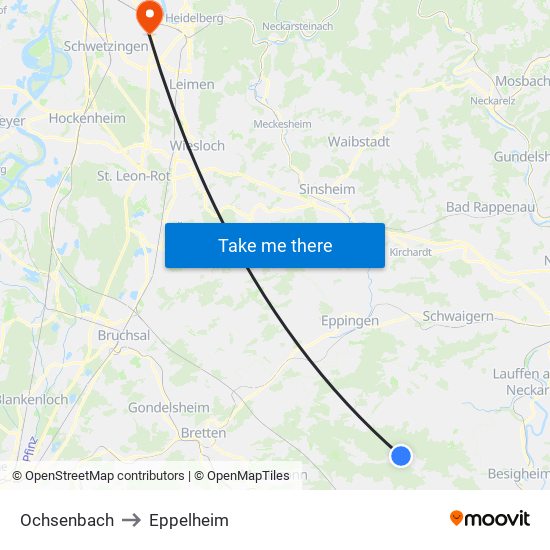 Ochsenbach to Eppelheim map