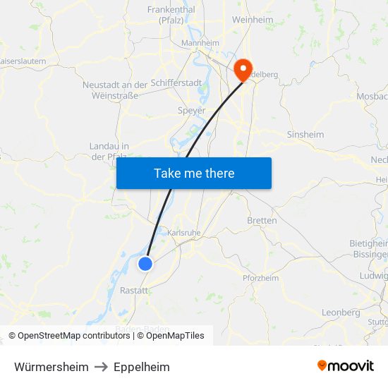 Würmersheim to Eppelheim map