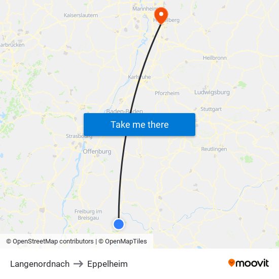 Langenordnach to Eppelheim map