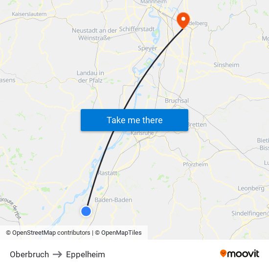 Oberbruch to Eppelheim map