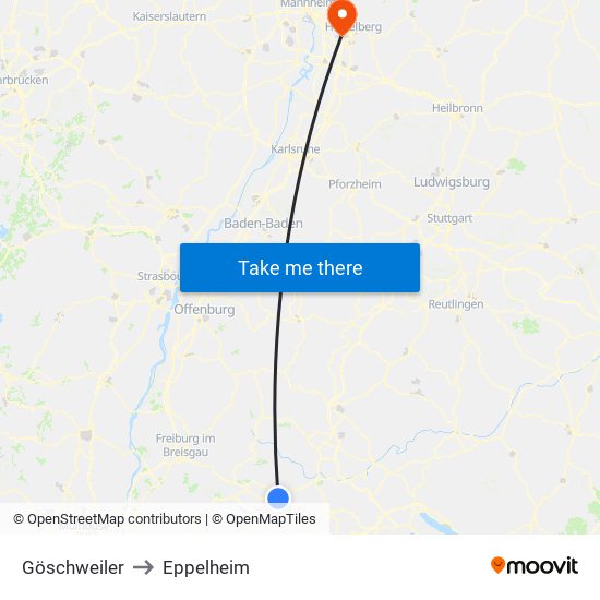 Göschweiler to Eppelheim map