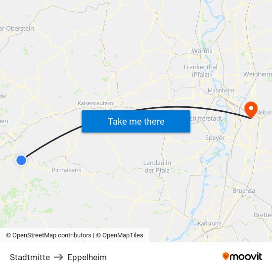 Stadtmitte to Eppelheim map