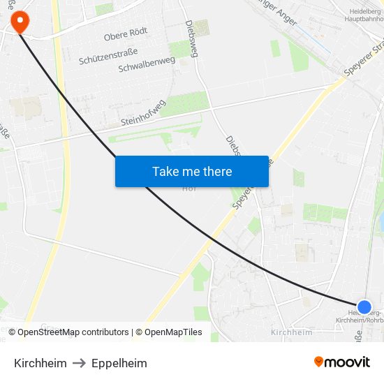 Kirchheim to Eppelheim map