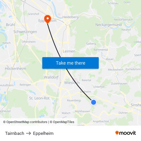 Tairnbach to Eppelheim map