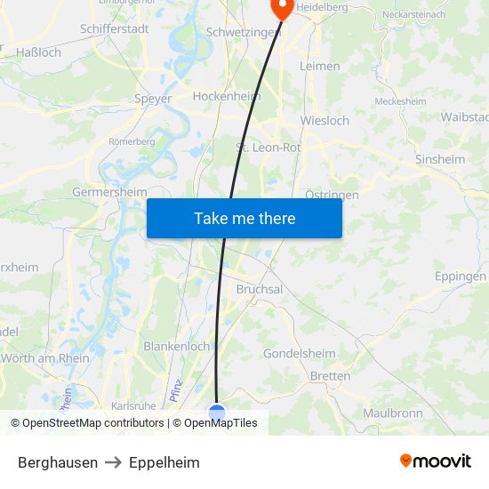 Berghausen to Eppelheim map