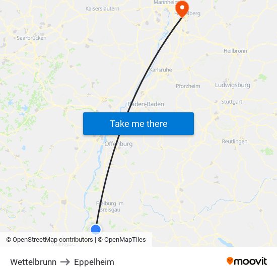 Wettelbrunn to Eppelheim map