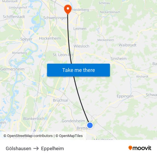 Gölshausen to Eppelheim map