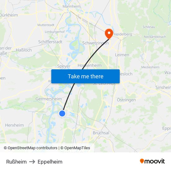 Rußheim to Eppelheim map