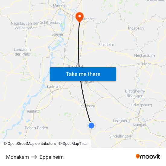 Monakam to Eppelheim map