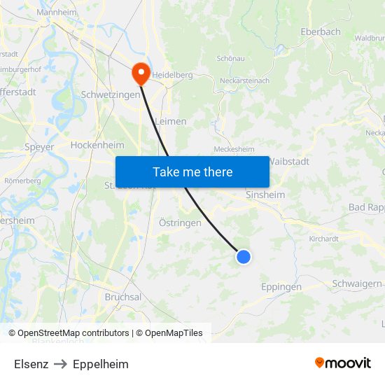 Elsenz to Eppelheim map