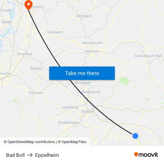 Bad Boll to Eppelheim map