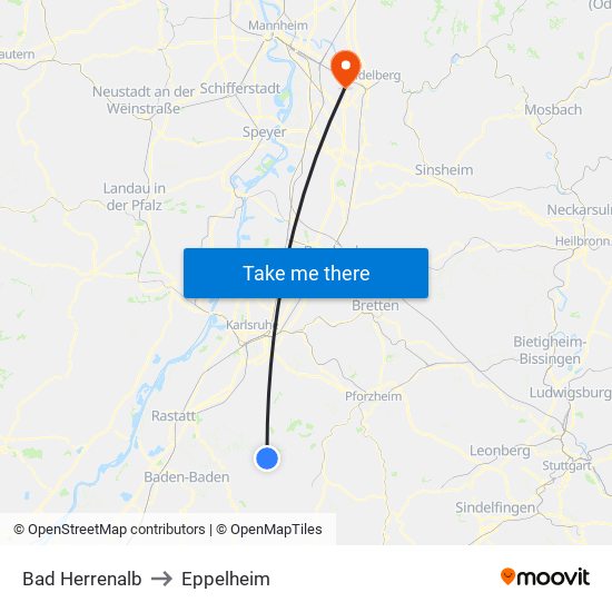 Bad Herrenalb to Eppelheim map