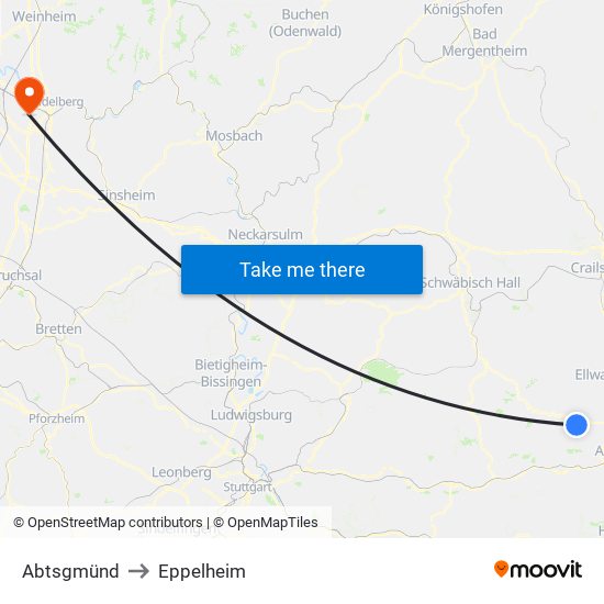 Abtsgmünd to Eppelheim map