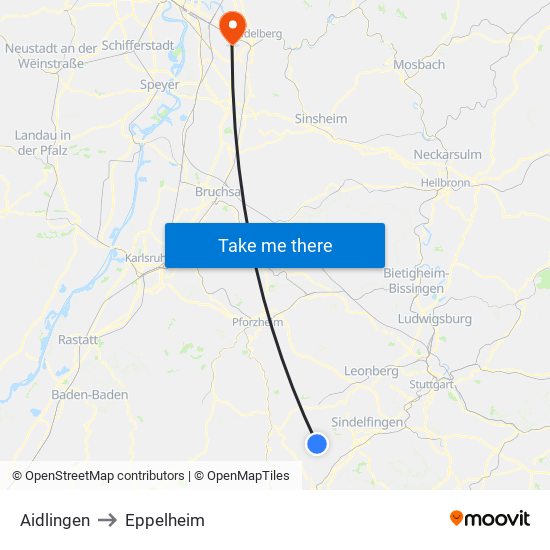Aidlingen to Eppelheim map
