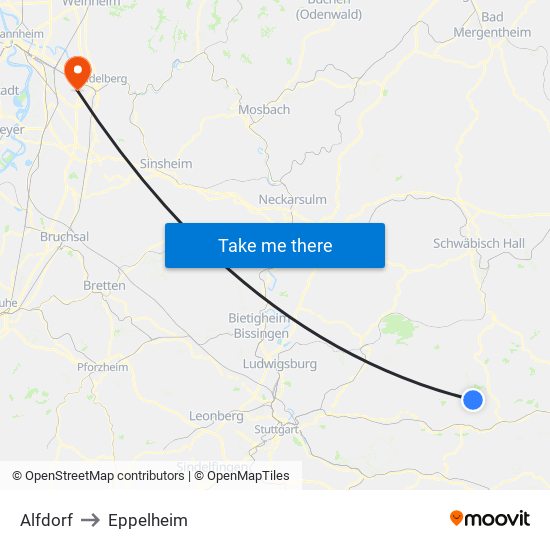 Alfdorf to Eppelheim map