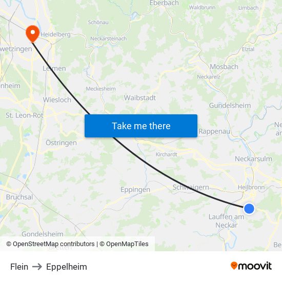 Flein to Eppelheim map