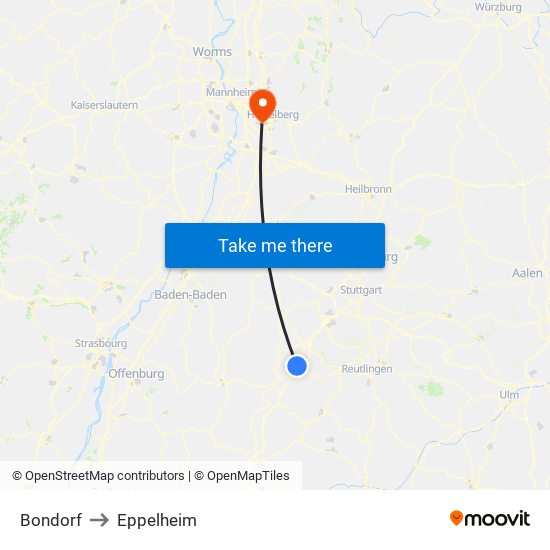 Bondorf to Eppelheim map