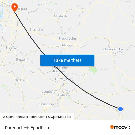 Donzdorf to Eppelheim map