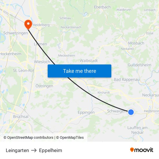 Leingarten to Eppelheim map