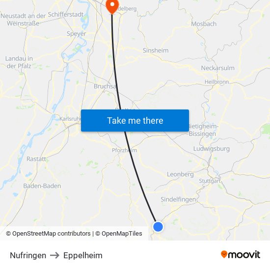 Nufringen to Eppelheim map