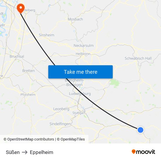 Süßen to Eppelheim map