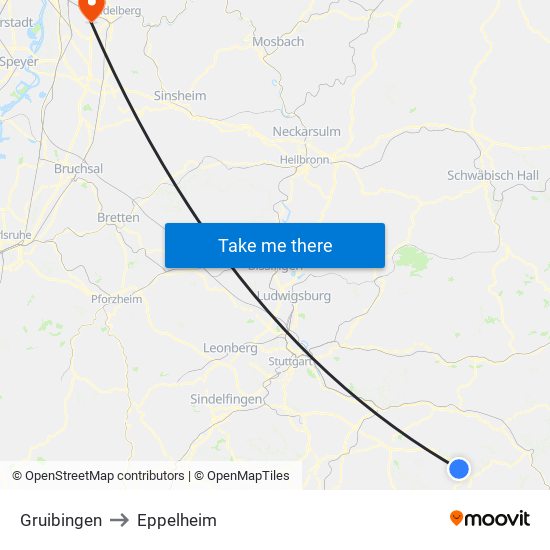 Gruibingen to Eppelheim map