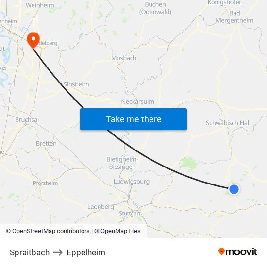 Spraitbach to Eppelheim map