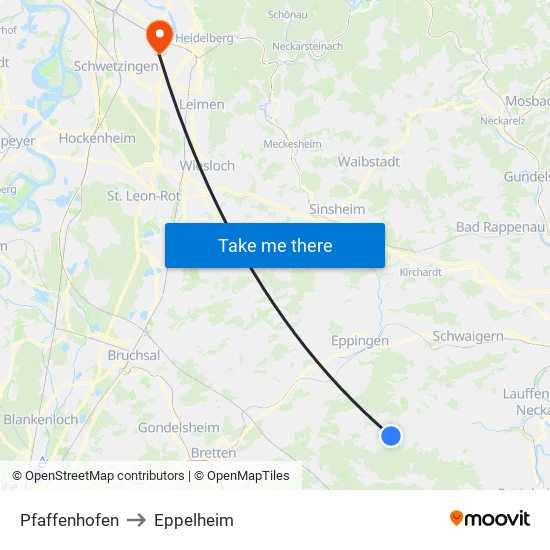 Pfaffenhofen to Eppelheim map