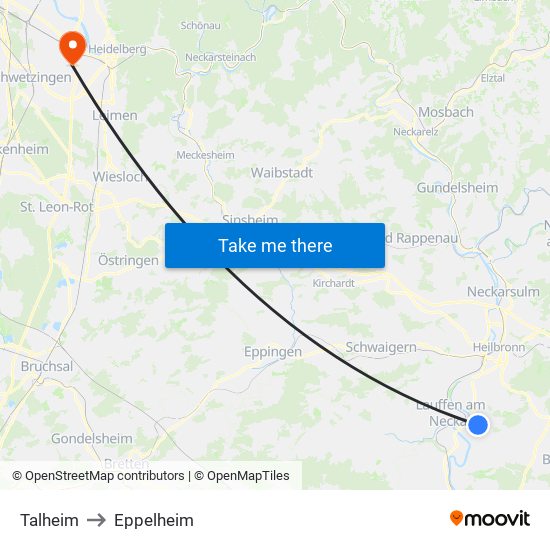 Talheim to Eppelheim map