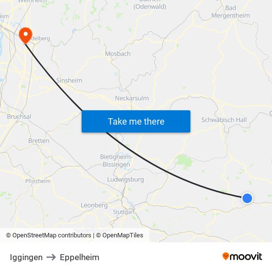 Iggingen to Eppelheim map