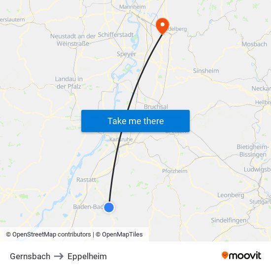 Gernsbach to Eppelheim map