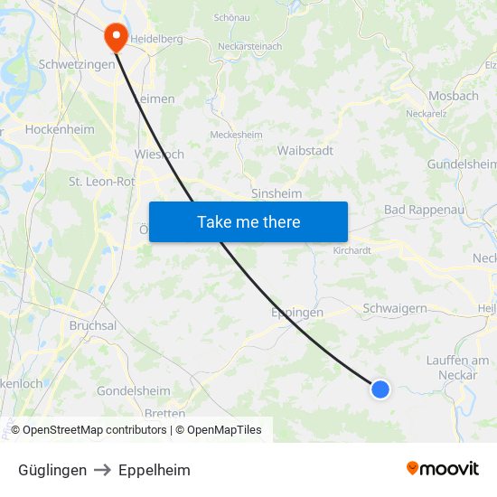 Güglingen to Eppelheim map