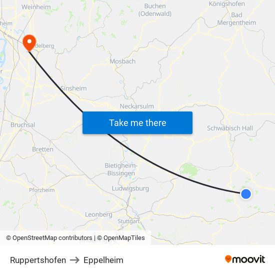 Ruppertshofen to Eppelheim map